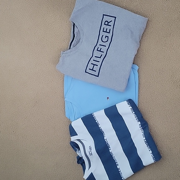 Tommy Hilfiger shirts. 1.. Light blue,  2.grey, and 3.striped sz med - Picture 1 of 5